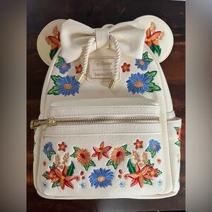 Embroidered Loungefly Disney Minnie Mouse Floral Bow Cream Mini Backpack